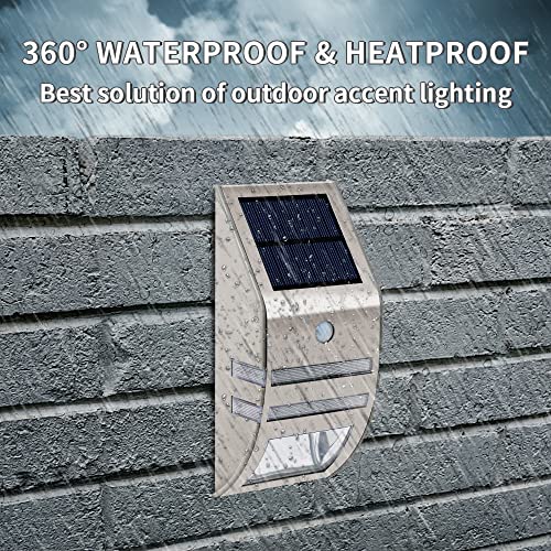 Roopure Solar Fence Lights Outdoor Waterproof, Solar Motion Lights Wall Mounted, Metal Solar Deck Lights, Auto On/Off Decorative Accent Light Security for Steps Stairs Post Yard, Warm Light, 4 Pack