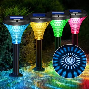 roor solar pathway lights 6 pack, rgb color changing+warm white, outdoor led ip67 waterproof solar powered path lights, solar lights for garden backyard walkway yard lawn landscape decorative