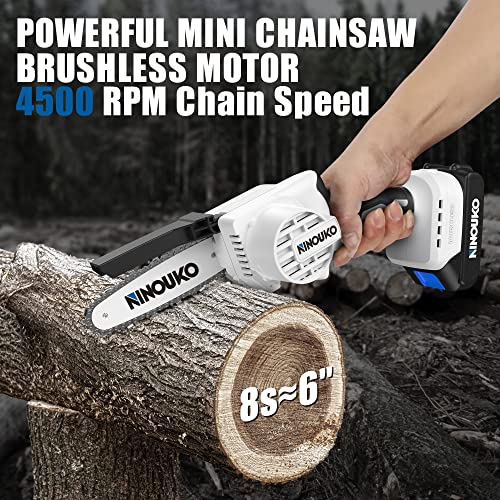 Mini Chainsaw 6 Inch Cordless, Electric Battery Powered Chainsaw Brushless Mini Chain Saw with 2 Batteries, Handheld Small Chainsaw for Wood Cutting Tree Trimming