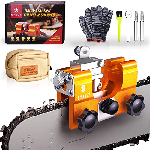 STSVA Chainsaw Sharpener, Hand-Cranked Chainsaw Sharpening Jig Kit with Carrying Bag and Cleaning Brush, Suitable for All Kinds of Chain Saws and Electric Saws, Keep Your Chain Saw in Top Shape