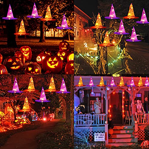 FUNPENY Halloween Decoration Lights, 8 PCS Waterproof Hanging Witch Hat with String Lights with Remote, Hanging Halloween Decorations for Indoor Outdoor Garden Yard Party Decor
