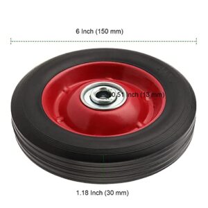 PINGEUI 4 PCS 6 Inch Solid Rubber Tire, Flat Free Solid Rubber Wheels, Hand Truck Replacement Wheels, 1/2-Inch Axle Hole, 176 lbs Max Load-Bearing Capacity