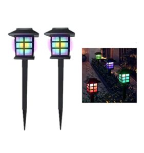 newote outdoor solar pathway lights waterproof 2-packs outside led decorative lights landscape lighting for yard patio driveway garden (rgb)