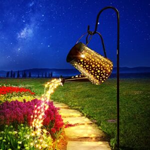 outdoor decorations solar watering can with cascading lights waterproof outdoor garden decor outside solar waterfall lights for patio yard porch lawn walkway pathway courtyard decor gardening gifts