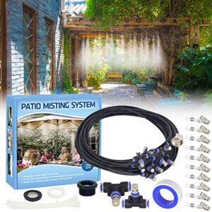 tesmotor misters for outside patio, 26ft misting line + 9 brass nozzles misting system for cooling, outdoor misters for patio garden lawn pool umbrella trampoline