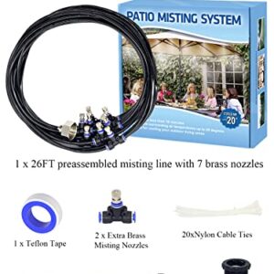 Tesmotor Misters for Outside Patio, 26FT Misting Line + 9 Brass Nozzles Misting System for Cooling, Outdoor Misters for Patio Garden Lawn Pool Umbrella Trampoline