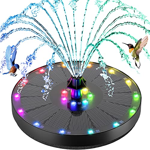 3.5W Solar Water Fountain with 21 LED Lights, GAIZERL Solar Fountain Pump for Bird Bath with 900 Capacity Battery, Solar Powered Fountains with 4 DIY Stickers & 7 Nozzles for Garden Outdoor