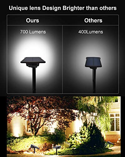 COCOMOX Solar Spot Lights Outdoor, 700 Lumens Solar Lights Outdoor Waterproof, IP67 Solar Powered Garden Lights Landscape Lighting Dusk-to-Dawn 3 Modes Spotlight for Yard Driveway Flag 2 Pack White