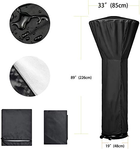 Patio Heater Covers, Outdoor Heater Cover with Waterproof Zipper and Reflective Ribbon, PU Coating & Anti-UV & Snow-proof & Dust-proof Garden Cover, 89"H x 33"D x 19"B