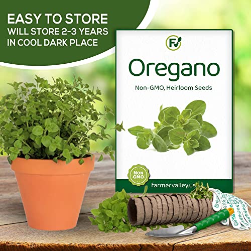 Oregano Seeds for Planting Home Garden Herbs - Individual Pack of 300+ Heirloom Seeds, Suitable for Outdoors, Indoors, and Hydroponics - Non-GMO, Non-Hybrid, Untreated, and USA Grown Variety