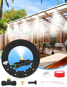 lekit misters for outside patio 27.5ft(8.4m)+8 brass mist nozzles+a brass adapter(3/4″) detachable outdoor misting cooling system for garden, waterpark, greenhouse, backyard
