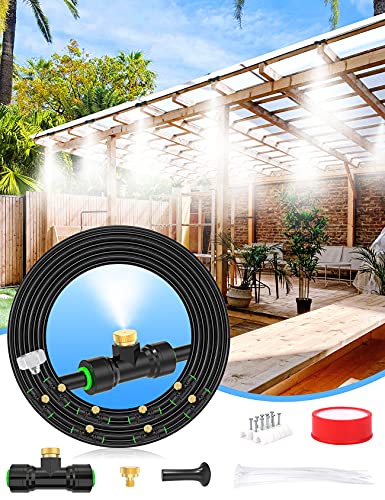 Lekit Misters for Outside Patio 27.5FT(8.4M)+8 Brass Mist Nozzles+a Brass Adapter(3/4") Detachable Outdoor misting Cooling System for Garden, Waterpark, Greenhouse, Backyard