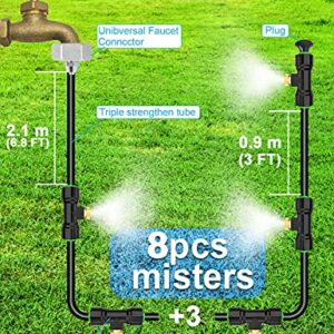 Lekit Misters for Outside Patio 27.5FT(8.4M)+8 Brass Mist Nozzles+a Brass Adapter(3/4") Detachable Outdoor misting Cooling System for Garden, Waterpark, Greenhouse, Backyard