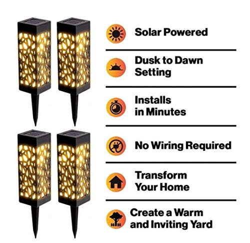 BRIGHTOLOGY Flamebrite Outdoor Pathway Solar Lights (4 Lights), Garden & Landscape Light l Flickering Glow, Wire-Free, Auto On/Off, Dusk to Dawn Technology