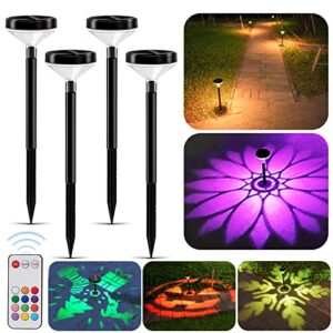 solar pathway lights 4 pcs, 12 colors solar outdoor lights with remote control, garden solar powered lights outdoor waterproof auto on/off, ideal for halloween, christmas, thanksgiving decorations