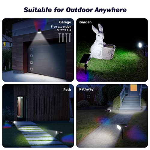 USOKYO 2 Pack Solar Spot Lights Outdoor, 34 LED Solar Lights Outdoor Waterproof IP65 Solar Garden Pathway Lights 3 Modes Outdoor Solar Lights for Yard Porch (Cool White & RGB Tail Light)