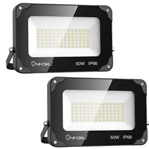 onforu 2 pack led flood lights outdoor 500w equiv, 4500lm super bright security light, 6500k daylight white, 50w outdoor floodlight, ip66 waterproof outside floodlights for garage yard garden patio