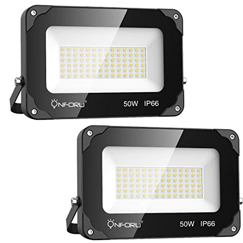 Onforu 2 Pack LED Flood Lights Outdoor 500W Equiv, 4500lm Super Bright Security Light, 6500K Daylight White, 50W Outdoor Floodlight, IP66 Waterproof Outside Floodlights for Garage Yard Garden Patio