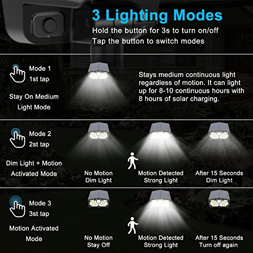 Motion Sensor Outdoor Lights Solar Powered, 3 Modes, IP67 Waterproof Bright LED Solar Flood Light, Dusk to Dawn Landscape Spot Lights for Outside, Pathway, Yard, Garden, Driveway, 2 Pack Spotlight