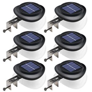 dbf solar gutter lights upgraded 9 led outdoor waterproof fence post lights dark sensing auto on/off solar deck lights for eaves garden backyard patio, (6 pack -cool white)