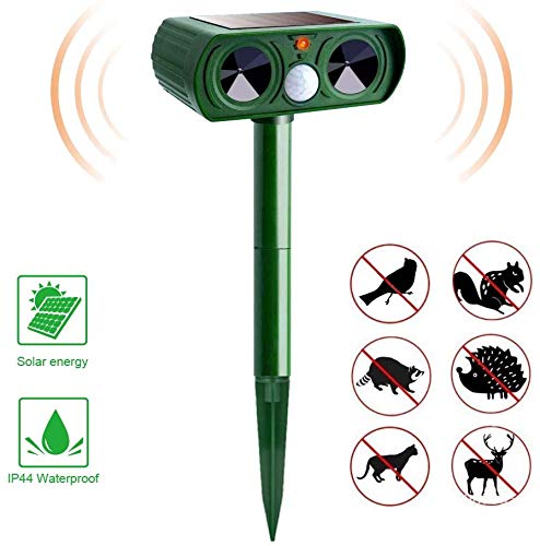 kaforto Ultrasonic Solar Animal Repeller, Ultrasonic Pest Repeller with Motion Sensor, Outdoor Squirrel Snake Raccoon Deer Mouse Repellent for Yard & Farm & Garden & Lawn (14.7inch-009)