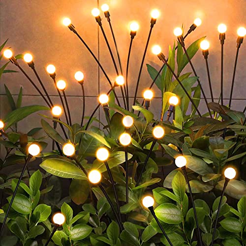 NBQQ Solar Garden Lights,Solar Firefly Lights,4 Pack 32 Heads Solar Lights Outdoor Decorative,Sway by Wind, High Flexibility Iron Wire & Heavy Bulb Base,Yard Patio Pathway Lawn Decoration