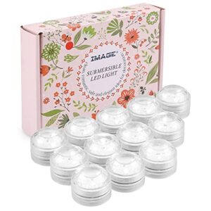 submersible led lights, image 12 pcs led submersible tea lights waterproof floral decoration party tea lights, battery operated flameless tea lights for party, wedding, garden and bath white