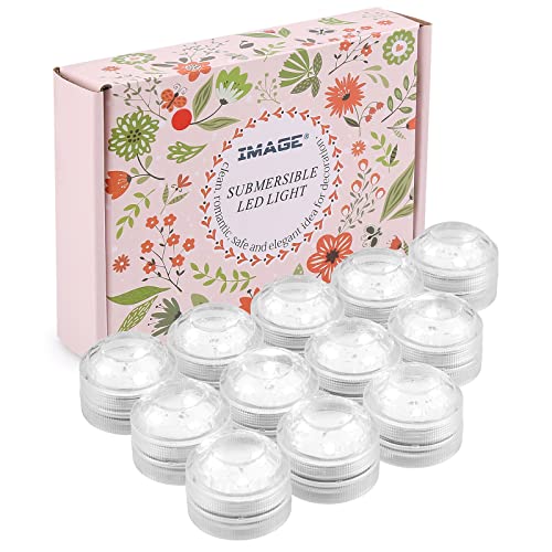 Submersible LED Lights, IMAGE 12 PCS LED Submersible Tea Lights Waterproof Floral Decoration Party Tea Lights, Battery Operated Flameless Tea Lights for Party, Wedding, Garden and Bath White