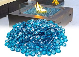 1/2 – 3/4 inch fire pit glass beads for propane fire pit-10 pound fire glass beads for indoors fireplace or outdoors lanscaping, garden, blue glass rocks for fire pit table