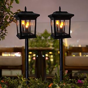 Beautyard Outdoor Solar Lanterns Decorations Candles Lanterns Flickering Hanging Lanterns Lights Garden Decor Patio, Lawn, Pathway, Wall Birthday Gifts Women Gifts (2Pack, Black)