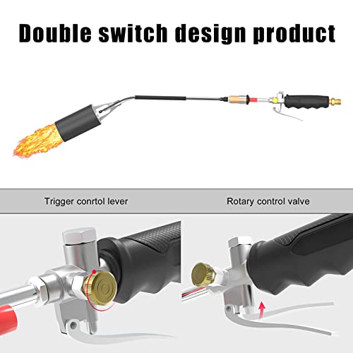 E-SDS Propane Torch Weed Burner Kit, Weed Torch 500,000 BTU Blow Torch with 9.8 FT Hose Heavy Duty Flame thrower with 2 Turbo Trigger Electronic Igniters for Weeds, Snow Melting, Roofing, Roads