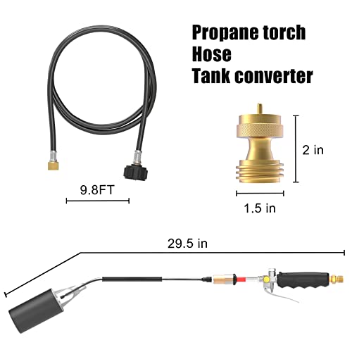E-SDS Propane Torch Weed Burner Kit, Weed Torch 500,000 BTU Blow Torch with 9.8 FT Hose Heavy Duty Flame thrower with 2 Turbo Trigger Electronic Igniters for Weeds, Snow Melting, Roofing, Roads