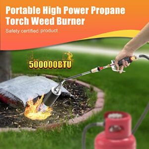 E-SDS Propane Torch Weed Burner Kit, Weed Torch 500,000 BTU Blow Torch with 9.8 FT Hose Heavy Duty Flame thrower with 2 Turbo Trigger Electronic Igniters for Weeds, Snow Melting, Roofing, Roads