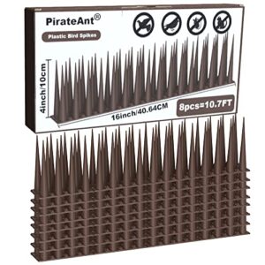 bird spikes 4 inch high，pigeon outdoor deterrent spikes, used to keep cats small to medium sized birds away.bird plastic fence spikes for railing and roof.away covers 10.7 feet(325cm), brown