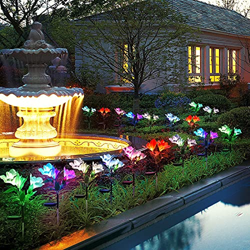 NMM Solar Garden Stake Flower Lights, 3PACK Outdoor Lily Flower Lights with 12 Lily Flowers,Multi-Color Changing LED Solar Landscape Lighting Light for Garden, Patio,Lawn,Yard Decoration