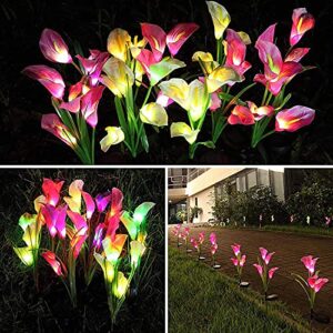 NMM Solar Garden Stake Flower Lights, 3PACK Outdoor Lily Flower Lights with 12 Lily Flowers,Multi-Color Changing LED Solar Landscape Lighting Light for Garden, Patio,Lawn,Yard Decoration