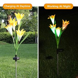 NMM Solar Garden Stake Flower Lights, 3PACK Outdoor Lily Flower Lights with 12 Lily Flowers,Multi-Color Changing LED Solar Landscape Lighting Light for Garden, Patio,Lawn,Yard Decoration