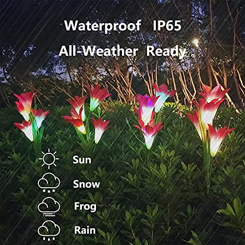 NMM Solar Garden Stake Flower Lights, 3PACK Outdoor Lily Flower Lights with 12 Lily Flowers,Multi-Color Changing LED Solar Landscape Lighting Light for Garden, Patio,Lawn,Yard Decoration