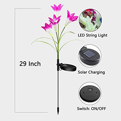 NMM Solar Garden Stake Flower Lights, 3PACK Outdoor Lily Flower Lights with 12 Lily Flowers,Multi-Color Changing LED Solar Landscape Lighting Light for Garden, Patio,Lawn,Yard Decoration