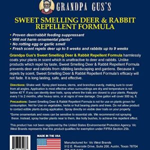 Grandpa Gus's Deer & Rabbit Repellent Ready-to-Use Spray, Protects Garden & Yard, Sweet Smelling Formula with Natural Essential Oils, Weather-Resistant Stink-Free Long-Lasting Scent (32oz)