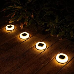 Solar Ground Lights - Outdoor Disk Lights Garden Decor, 14 LED Warm White Waterproof In-Ground Lights, for Landscape Lighting for Patio Pathway Lawn Yard Deck Driveway Walkway (Warm White, 1 Pack)