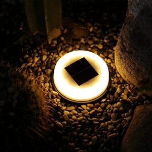 solar ground lights – outdoor disk lights garden decor, 14 led warm white waterproof in-ground lights, for landscape lighting for patio pathway lawn yard deck driveway walkway (warm white, 1 pack)