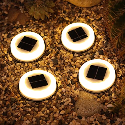 Solar Ground Lights - Outdoor Disk Lights Garden Decor, 14 LED Warm White Waterproof In-Ground Lights, for Landscape Lighting for Patio Pathway Lawn Yard Deck Driveway Walkway (Warm White, 1 Pack)