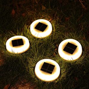 Solar Ground Lights - Outdoor Disk Lights Garden Decor, 14 LED Warm White Waterproof In-Ground Lights, for Landscape Lighting for Patio Pathway Lawn Yard Deck Driveway Walkway (Warm White, 1 Pack)