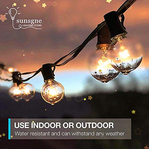 SUNSGNE 25Ft Globe String Lights G40 Outdoor Patio String Lights with 27 Clear G40 Bulbs, Natural Warm Bulb Hanging Umbrella Lights for Backyard Patio Garden Party Cafe Indoor Outdoor Decor-Brown