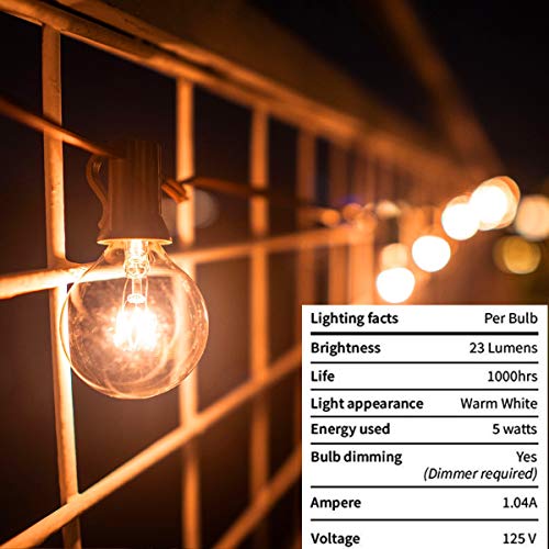 SUNSGNE 25Ft Globe String Lights G40 Outdoor Patio String Lights with 27 Clear G40 Bulbs, Natural Warm Bulb Hanging Umbrella Lights for Backyard Patio Garden Party Cafe Indoor Outdoor Decor-Brown