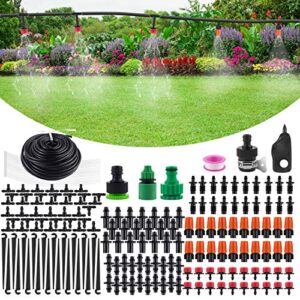 garden 50ft automatic micro irrigation system, 1/4″ blank distribution plant watering irrigation kit accessories include atomizing nozzle mister dripper for garden flower bed,patio,lawn …