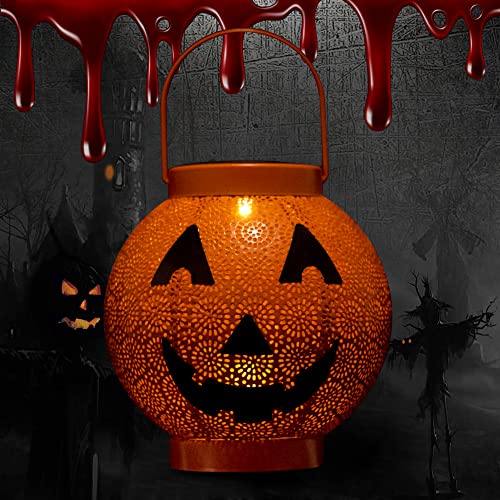 Halloween Pumpkin Hanging Solar Lights - 𝟮𝟬𝟮𝟯 𝗡𝗲𝘄𝗲𝘀𝘁 Retro Outdoor Waterproof Halloween Spooky Hanging Lights with Handle for Outdoor, Tree Decor, Garden or Yard, Outside Entryway, Porch