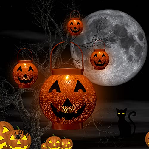 Halloween Pumpkin Hanging Solar Lights - 𝟮𝟬𝟮𝟯 𝗡𝗲𝘄𝗲𝘀𝘁 Retro Outdoor Waterproof Halloween Spooky Hanging Lights with Handle for Outdoor, Tree Decor, Garden or Yard, Outside Entryway, Porch