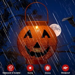 Halloween Pumpkin Hanging Solar Lights - 𝟮𝟬𝟮𝟯 𝗡𝗲𝘄𝗲𝘀𝘁 Retro Outdoor Waterproof Halloween Spooky Hanging Lights with Handle for Outdoor, Tree Decor, Garden or Yard, Outside Entryway, Porch